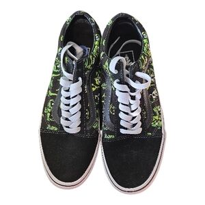 Vans Black Skate Shoes with Glow In The Dark Neon Green Graphic